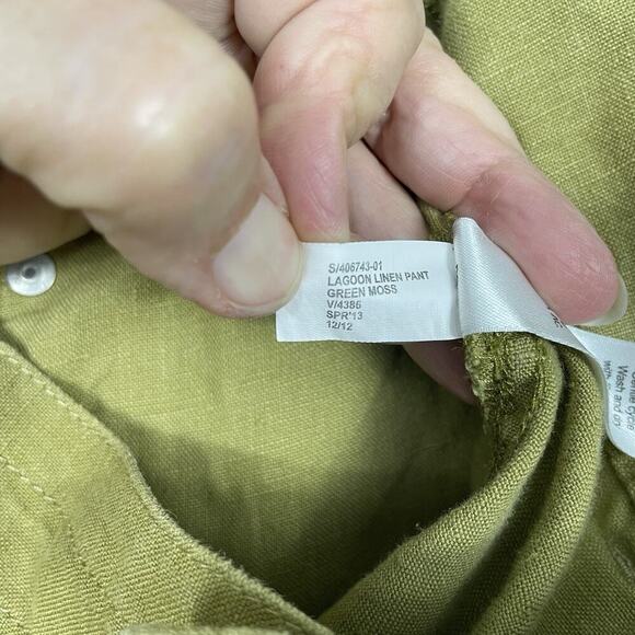 Athleta Lagoon 100% Linen Pants Women’s 14 Tall Green Moss Wide Leg Boho Coastal - Picture 13 of 14